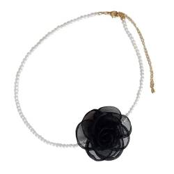 Frotox Kamelie-Halsband Perlen-Halsband Blumen-Halskette Rosen-Halsband Schlüsselbeinkette Spitzen-Halsband Goth-Halsband Perlenkette Blumen-Halskette von Frotox