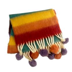 Frotox Quasten Regenbogen Schal Warm Schal Kaschmir Wie Lange Schal Mädchen Winter Schal Hals Wrap Schal Kaltes Wetter Hals Schals, regenbogenfarben, Length about 200-210cm von Frotox