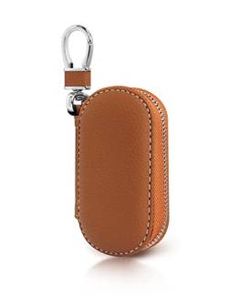 Frotox Schlüsseletui, Schlüsseltasche Auto Schlüsselanhänger PU Leder Tragbares Autoschlüssel Tasche mit Reißverschluss für Damen Herren (Braun) von Frotox