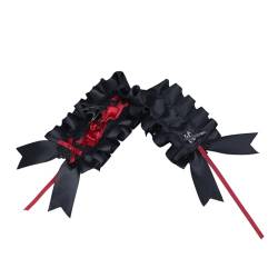 Mädchen Plissiertes Spitzen Stirnband Mit Schleife Elegantes Stirnband Make Up Live Übertragung Haarreif Cosplay Party Kopfschmuck Schwarzes Spitzen Stirnband Gothic von Frotox