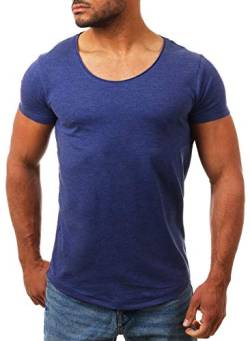 Früchtl Herren Uni T-Shirt mit tiefem Ausschnitt einfarbig Slimfit Basic Tee Vintage Look F-1022, Grösse:L, Farbe:Dunkelblau-Melange von Früchtl