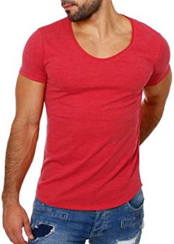 Früchtl Herren Uni T-Shirt mit tiefem Ausschnitt einfarbig Slimfit Basic Tee Vintage Look F-1022, Grösse:L;Farbe:Rot von Früchtl