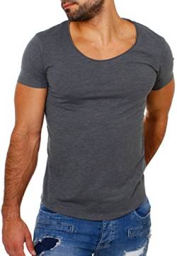 Früchtl Herren Uni T-Shirt mit tiefem Ausschnitt einfarbig Slimfit Basic Tee Vintage Look F-1022, Grösse:S;Farbe:Dunkelgrau von Früchtl