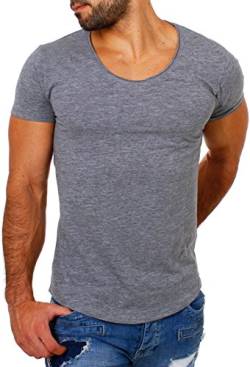 Früchtl Herren Uni T-Shirt mit tiefem Ausschnitt einfarbig Slimfit Basic Tee Vintage Look F-1022, Grösse:S;Farbe:Grau von Früchtl