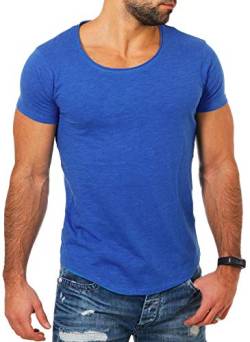 Früchtl Herren Uni T-Shirt mit tiefem Rundhals Ausschnitt einfarbig Slimfit Basic Tee Vintage Look F-1017, Grösse:M, Farbe:Blau von Früchtl