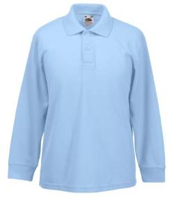 Fruit Of The Loom 63201 Kids Long Sleeve Childrens 65/35 Pique Polo Shirt - Sky Blue - Age 12-13 von Fruit of the Loom