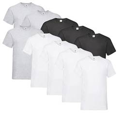 Fruit of the Loom 10 T Shirts V-Neck M L XL XXL 3XL 4XL 5XL V-Ausschnitt Diverse Farben -HL-Kauf (3XL, 4X Weiss, 3X Schwarz, 3X Grau + 1 HLKauf Block) von Fruit of the Loom