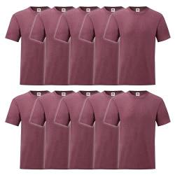 Fruit of the Loom 10er Pack Valueweight T-Shirt + GRATIS MyShirt Stoffbeutel, Farbe:Burgund meliert, Größe:3XL von Fruit of the Loom