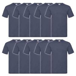 Fruit of the Loom 10er Pack Valueweight T-Shirt + GRATIS MyShirt Stoffbeutel, Farbe:Vintage Navy meliert, Größe:L von Fruit of the Loom