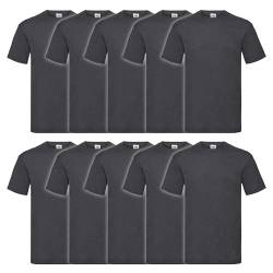 Fruit of the Loom 10er Pack Valueweight T-Shirt + GRATIS MyShirt Stoffbeutel, Farbe:dunkelgrau meliert, Größe:L von Fruit of the Loom