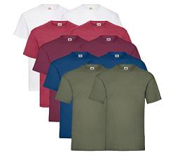 Fruit of the Loom 10er Pack Valueweight T-Shirt Größe S - 5XL T-Shirts in vielen Farben, 2 Weiss / 2 Vintage Red / 2 Burgund / 2 Navy / 2 Olive + 1 HL Kauf Notizblock, L von Fruit of the Loom