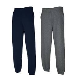 Fruit of the Loom 1er/ 2er Set Jogginghose S-M-L-XL-XXL Herren Jogpants M,1x Navy + 1x Dark Heather elastisch + 1x HLKauf Notizblock von Fruit of the Loom