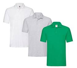 Fruit of the Loom 3er Premium Herren Polo-Shirt M L XL 2XL 3XL auch Farbsets (1Weiss1Maigrün1Grau + 1 HL Kauf Notizblock, 3XL) von Fruit of the Loom