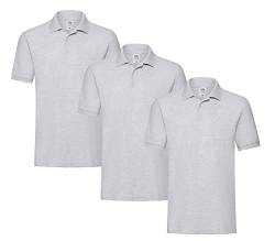 Fruit of the Loom 3er Premium Herren Polo-Shirt M L XL 2XL 3XL auch Farbsets (3erGrau + 1 HL Kauf Notizblock, L) von Fruit of the Loom