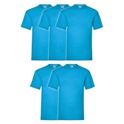 Fruit of the Loom 5er Pack Valueweight T-Shirt + GRATIS MyShirt Stoffbeutel, Farbe:azurblau, Größe:3XL von Fruit of the Loom