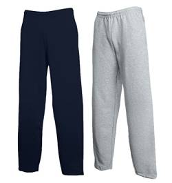 Fruit of the Loom Classic Jog Pants Herren Jogginghose mit offenem Beinabschluss, Größe:XXL, Farbe: 1x Grau + 1x Deep Navy + 1 HL Kauf Notizblock von Fruit of the Loom