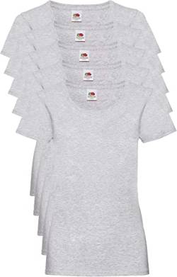 Fruit of the Loom Damen Regular Fit T-Shirt, 5er Pack, Grau (Heather Grau), 46 EU (Herstellergröße: XXL) von Fruit of the Loom