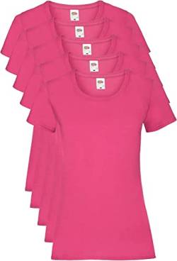 Fruit of the Loom Damen Regular Fit T-Shirt, 5er Pack, Rosa (Fuchsia), 40 EU (Herstellergröße: M) von Fruit of the Loom