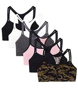 Fruit of the Loom Damen Spaghettiträger Baumwolle Vorteilspack Sport-BH, Petite Modern Camo/White/Black Hue/Blushing Rose with Black/Charcoal/Black Hue, 95 von Fruit of the Loom