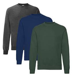 Fruit of the Loom Herren Classic Set In Sweat, 3 Pack Sweatshirt, 1x Dark Heather + 1x Navy + 1x Flaschengrün + 1 HL Kauf Notizblock, XXL (3er Pack) von Fruit of the Loom