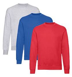 Fruit of the Loom Herren Classic Set In Sweat, 3 Pack Sweatshirt, 1x Grau + 1x Rot + 1x Royal + 1 HL Kauf Notizblock, XXL (3er Pack) von Fruit of the Loom