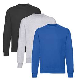 Fruit of the Loom Herren Classic Set In Sweat, 3 Pack Sweatshirt, 1x Schwarz + 1x Royal + 1x Grau + 1 HL Kauf Notizblock, L (3er Pack) von Fruit of the Loom