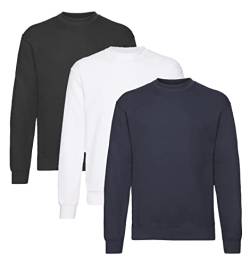 Fruit of the Loom Herren Classic Set In Sweat, 3 Pack Sweatshirt, 1x Schwarz + 1x Weiss + 1x Deep Navy + 1 HL Kauf Notizblock, 3XL (3er Pack) von Fruit of the Loom