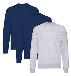 Fruit of the Loom Herren Classic Set In Sweat, 3 Pack Sweatshirt,2X Navy + 1x Grau + 1 HL Kauf Notizblock, L (3er Pack) von Fruit of the Loom