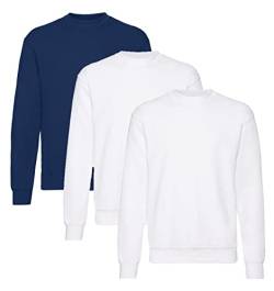 Fruit of the Loom Herren Classic Set In Sweat, 3 Pack Sweatshirt,2X Weiss + 1x Navy + 1 HL Kauf Notizblock, XXL (3er Pack) von Fruit of the Loom