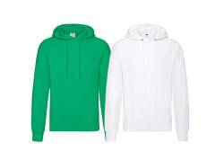 Fruit of the Loom Herren Hooded Sweat Sweatshirt, Blickdicht, 1x Weiss + 1x Maigrün + 1x HL-Kauf Notizblock, XL von Fruit of the Loom