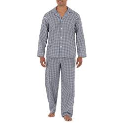 Fruit of the Loom Herren Langärmliges Pyjama-Set aus breitem Stoff Pyjamaset, Marineblau/Weiß kariert, Small von Fruit of the Loom