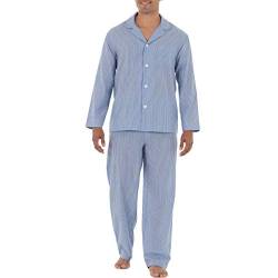 Fruit of the Loom Herren Langärmliges Pyjama-Set aus breitem Stoff Pyjamaset, blau gestreift, Small von Fruit of the Loom