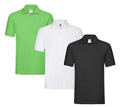 Fruit of the Loom Herren-Poloshirt 1x Schwarz 1x Weiss 1x Lime 3XL + 1 HL Kauf Block von Fruit of the Loom