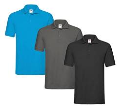 Fruit of the Loom Herren-Poloshirt 1xSchwarz 1xGraphit 1xAzurblau XXL + 1 HL Kauf Block von Fruit of the Loom