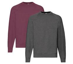 Fruit of the Loom Herren Raglan Sweat Sweatshirt M, 1x Burgund + 1x Dark Heather + 1 HL-Kauf Notizblock von Fruit of the Loom