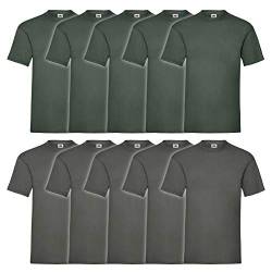 Fruit of the Loom Herren Super Premium Short Sleeve T-Shirt (10er Pack), Größe:3XL, Farbe:Anthrazit/Flaschengrün von Fruit of the Loom