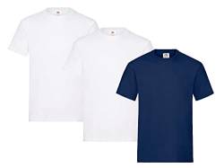 Fruit of the Loom Herren T-Shirt, 3er Pack, Gr. M, 2X Weiss, 1x Navy & 1 HL Kauf Notizblock von Fruit of the Loom