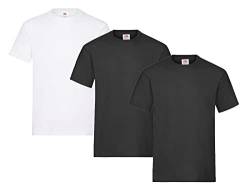 Fruit of the Loom Herren T-Shirt, 3er Pack, Gr. XL, 2X Schwarz, 1x Weiss & 1 HL Kauf Notizblock von Fruit of the Loom