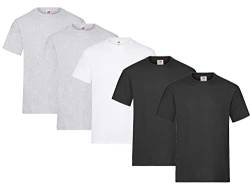 Fruit of the Loom Herren T-Shirt Heavy T auch Farbsets M L XL XXL 3XL 5 Pack,2X Grau + 2X Schwarz + 1x Weiss + 1 HL Kauf Notizblock-XL von Fruit of the Loom