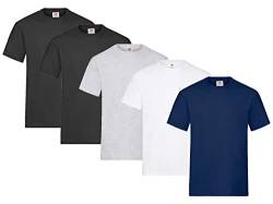 Fruit of the Loom Herren T-Shirt Heavy T auch Farbsets M L XL XXL 3XL 5 Pack,2X Schwarz + 1x Weiss + 1x Grau + 1x Navy + 1 HL Kauf Notizblock-XL von Fruit of the Loom