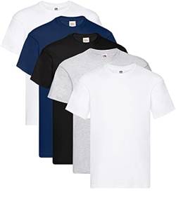 Fruit of the Loom Herren T-Shirt Original T M L XL XXL 3XL 4XL 5XL auch Farbsets, 2Weiss 1Schwarz 1Grau 1Navy, 5XL (5er Pack) + 1HL-Kauf Notizblock von Fruit of the Loom