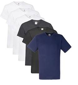 Fruit of the Loom Herren- V-Neck T-Shirt M L XL XXL 3XL 4XL 5XL auch Farbsets, 3Weiss 1D.Heather 1Schwarz 1Navy (6 Pack) + 1 HL Kauf Notizblock, L (6er Pack) von Fruit of the Loom