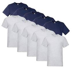 Fruit of the Loom Herren V-Neck Valueweight T-Shirt (10er Pack) (3XL, 5X Navy, 5X Grau + 1 HLKauf Block) von Fruit of the Loom