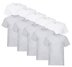 Fruit of the Loom Herren V-Neck Valueweight T-Shirt (10er Pack) (3XL, 5X Weiss, 5X Grau + 1 HLKauf Block) von Fruit of the Loom