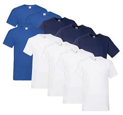 Fruit of the Loom Herren V-Neck Valueweight T-Shirt (10er Pack) (M, 4X Weiss, 3X Royal, 3X Navy + 1 HLKauf Block) von Fruit of the Loom