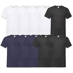 Fruit of the Loom Herren V-Neck Valueweight T-Shirt (erPack 10 (3XL, 4Weiss3Schwarz3Navy) von Fruit of the Loom