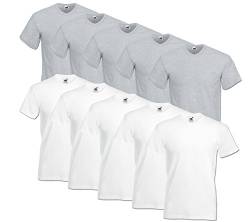 Fruit of the Loom Herren V-Neck Valueweight T-Shirt (erPack 10 (3XL, 5Weiss/5Grau) von Fruit of the Loom