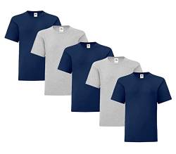 Fruit of the Loom Iconic 5er Sets Herren T-Shirt M L XL 2XL Ringspun Baumwolle, Farbe:3X Navy 2X Grau& 1x HLKauf-Block, Größe:L von Fruit of the Loom