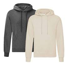 Fruit of the Loom Pullover Kapuzen Herren Sweatshirt Hoodie Hoody, 1x Dark Heather + 1x Natur + 1x HL-Kauf Notizblock, XXL von Fruit of the Loom