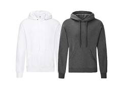 Fruit of the Loom Pullover Kapuzen Herren Sweatshirt Hoodie Hoody, 1x Dark Heather + 1x Weiss + 1x HL-Kauf Notizblock, S von Fruit of the Loom